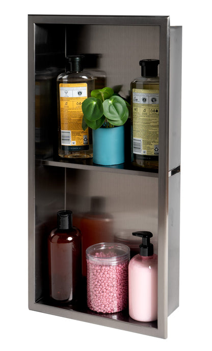 ALFI brand ABNP1224 12" x 24" Stainless Steel Vertical Double Shelf Shower Niche