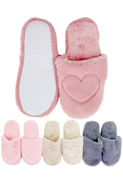 Big Heart Embroidered Fuzzy Sherpa Lounge Slippers
