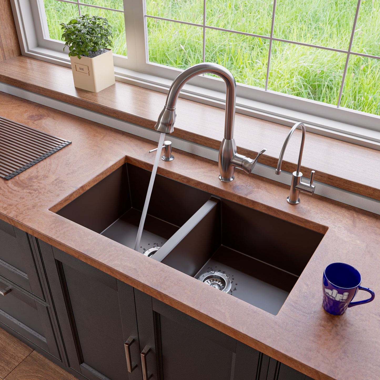 ALFI brand AB3420UM 34" Undermount Double Bowl Granite Composite Kitchen Sink