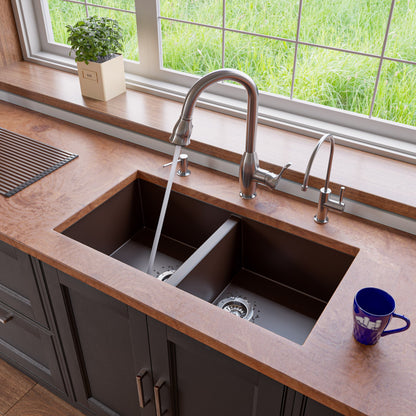 ALFI brand AB3420UM 34" Undermount Double Bowl Granite Composite Kitchen Sink