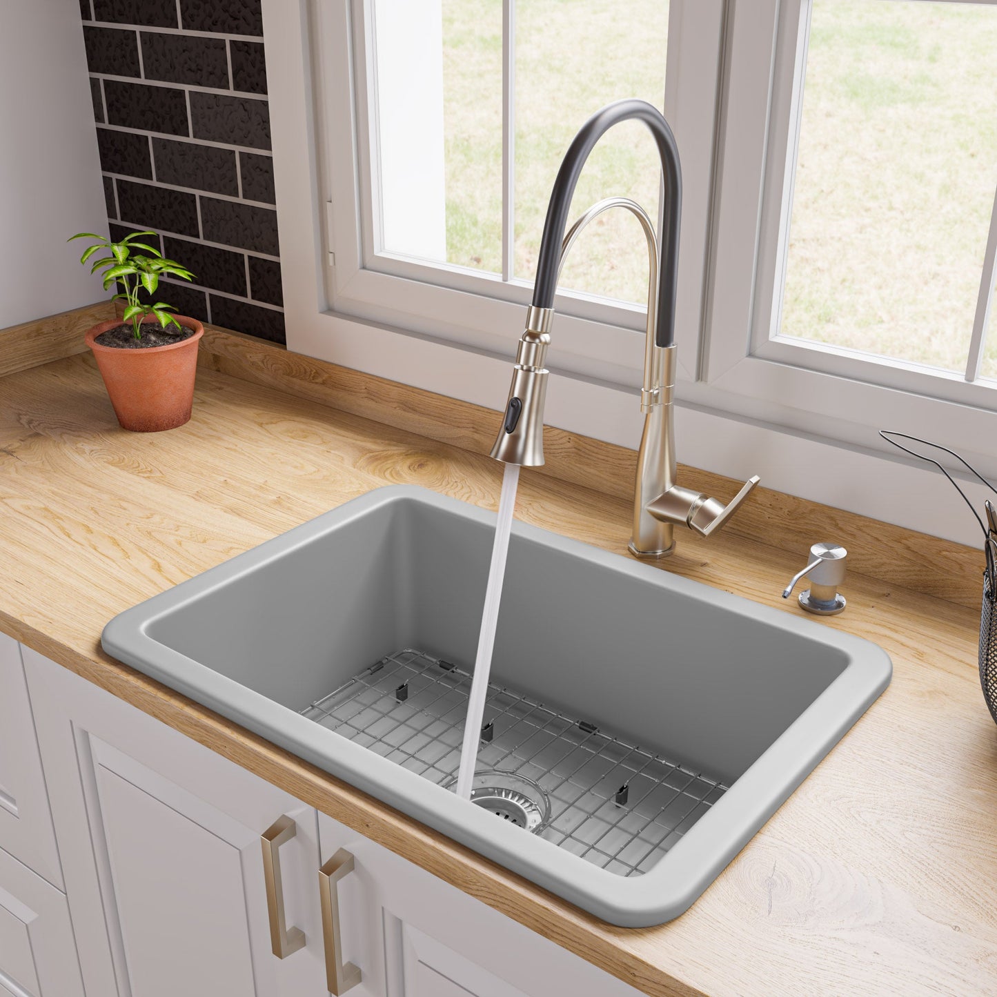 ALFI brand ABF2718UD 27" x 18" Fireclay Undermount / Drop In Firelcay Kitchen Sink