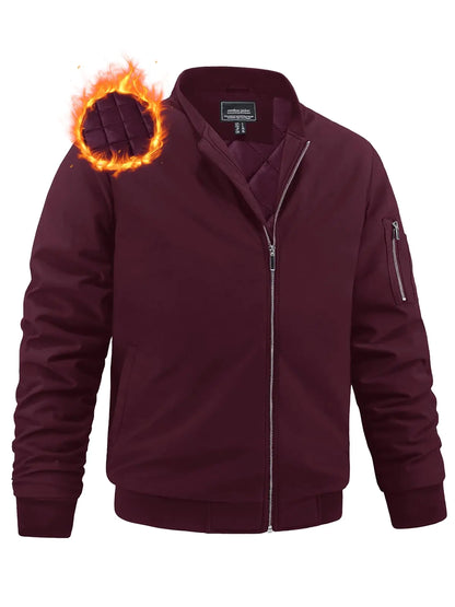 MAGNIVIT Mens Winter Bomber Quilted Jacket Water Resistant Windbreaker Varsity Jacket Outdoor Fashion Coat Red US S