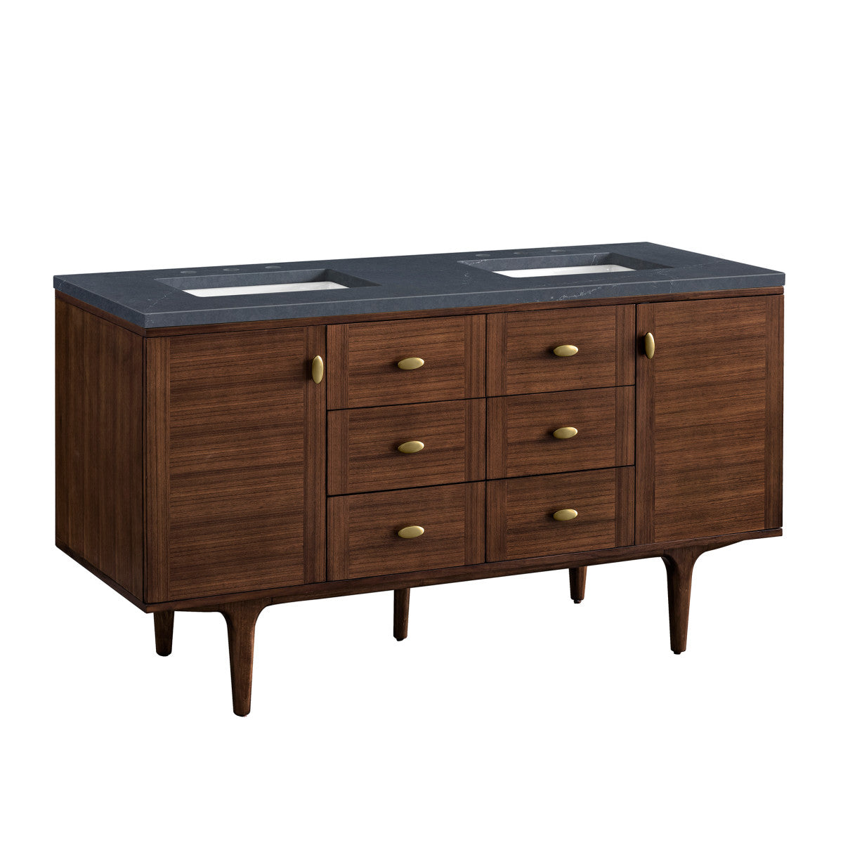 Amberly 60" Double Vanity Cabinet, Mid-Century Walnut