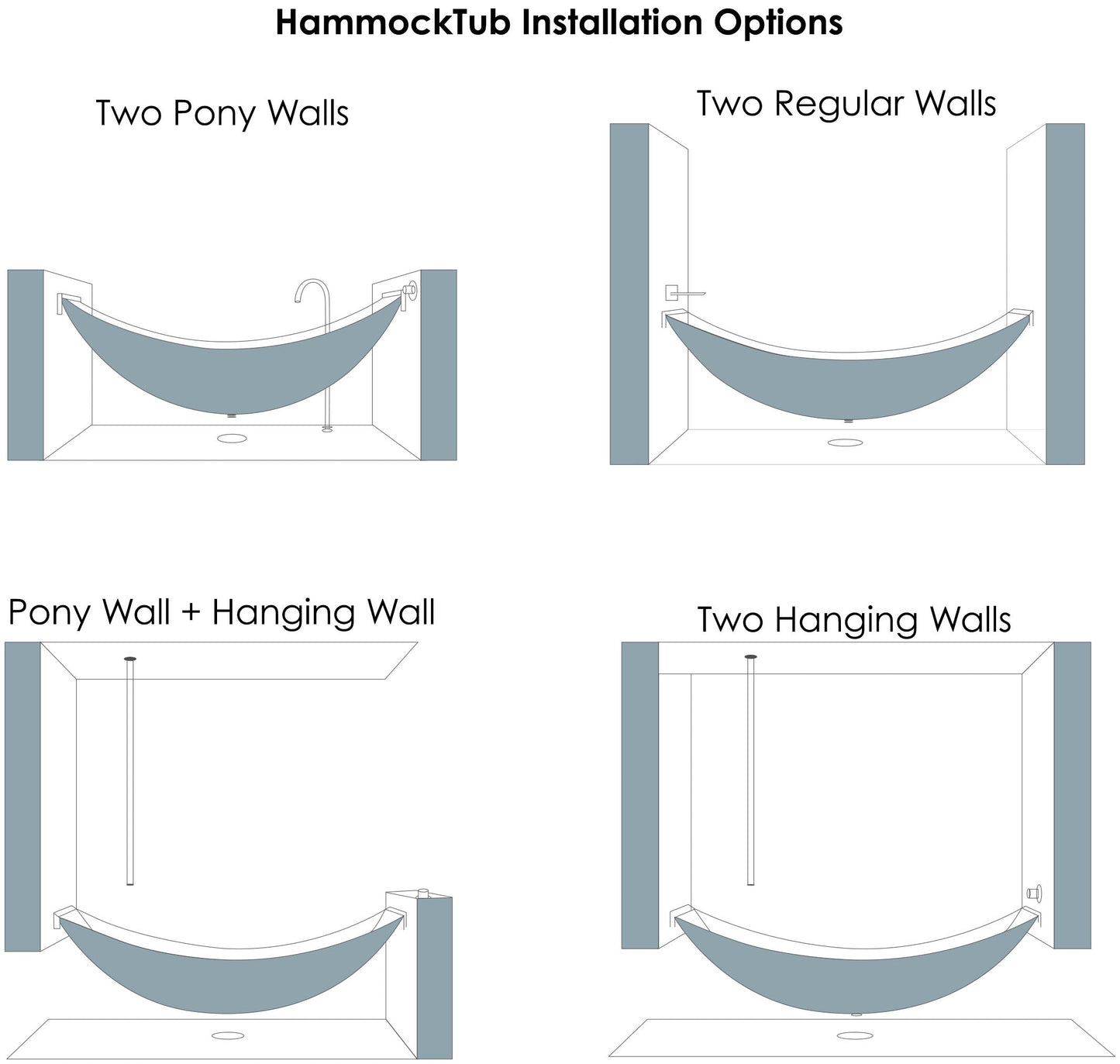 ALFI brand HammockTub1 HammockTub1 79" Acrylic Suspended Wall Mounted Hammock Bathtub