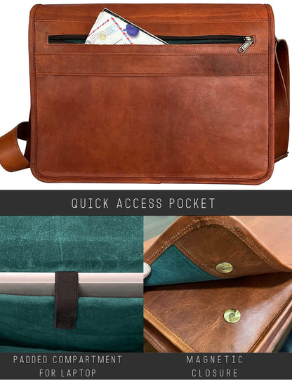 FR Fashion Co. 15" Men's Genuine Leather Crossbody Messenger Bag