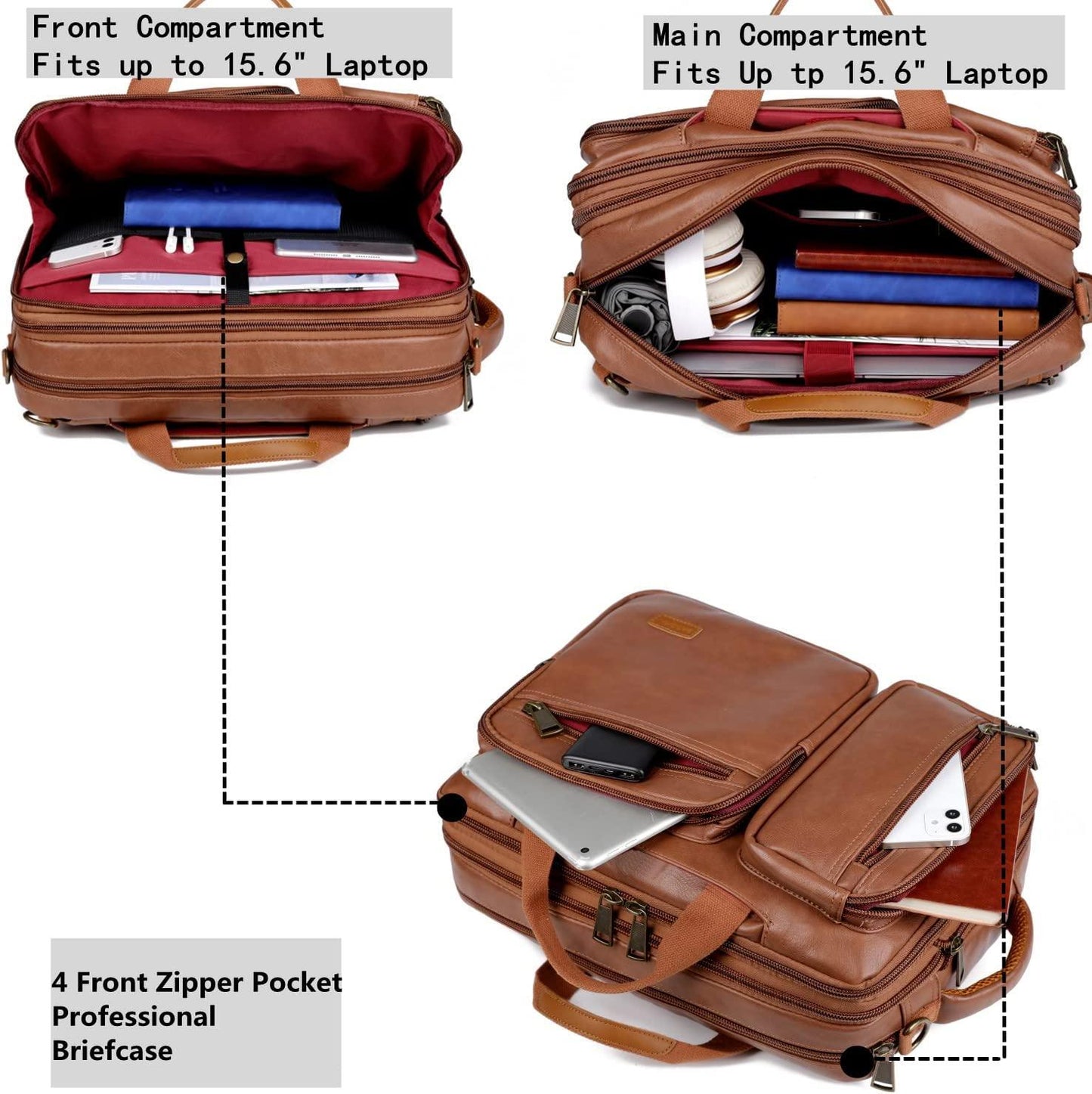FR Fashion Co. 16″ Convertible Leather Laptop Backpack Briefcase
