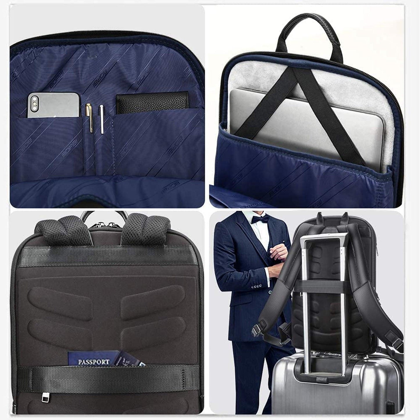 FR Fashion Co. 17" Men's Anti-Theft Leather Backpack with Hidden Pockets