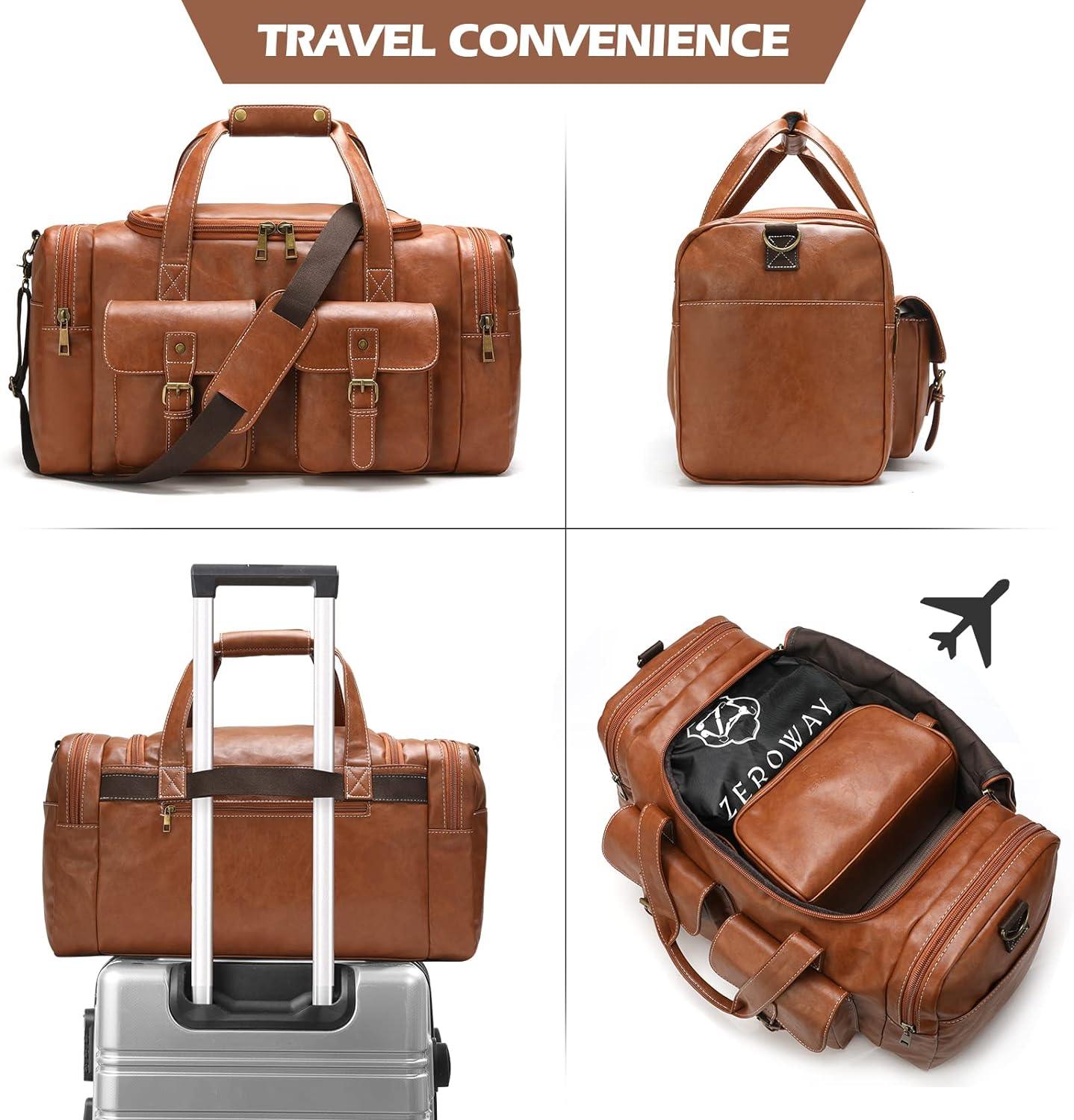 FR Fashion Co. 21" Men's Leather Duffel Bag with Toiletry Bag
