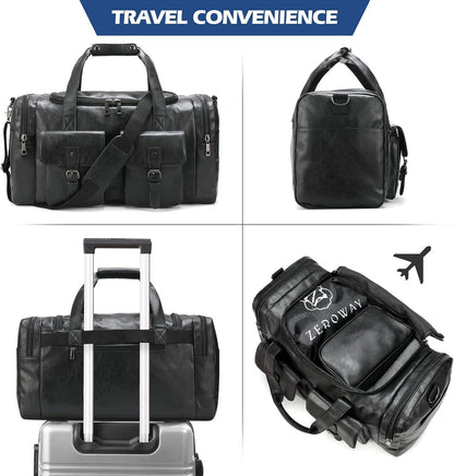 FR Fashion Co. 21" Men's Leather Duffel Bag with Toiletry Bag