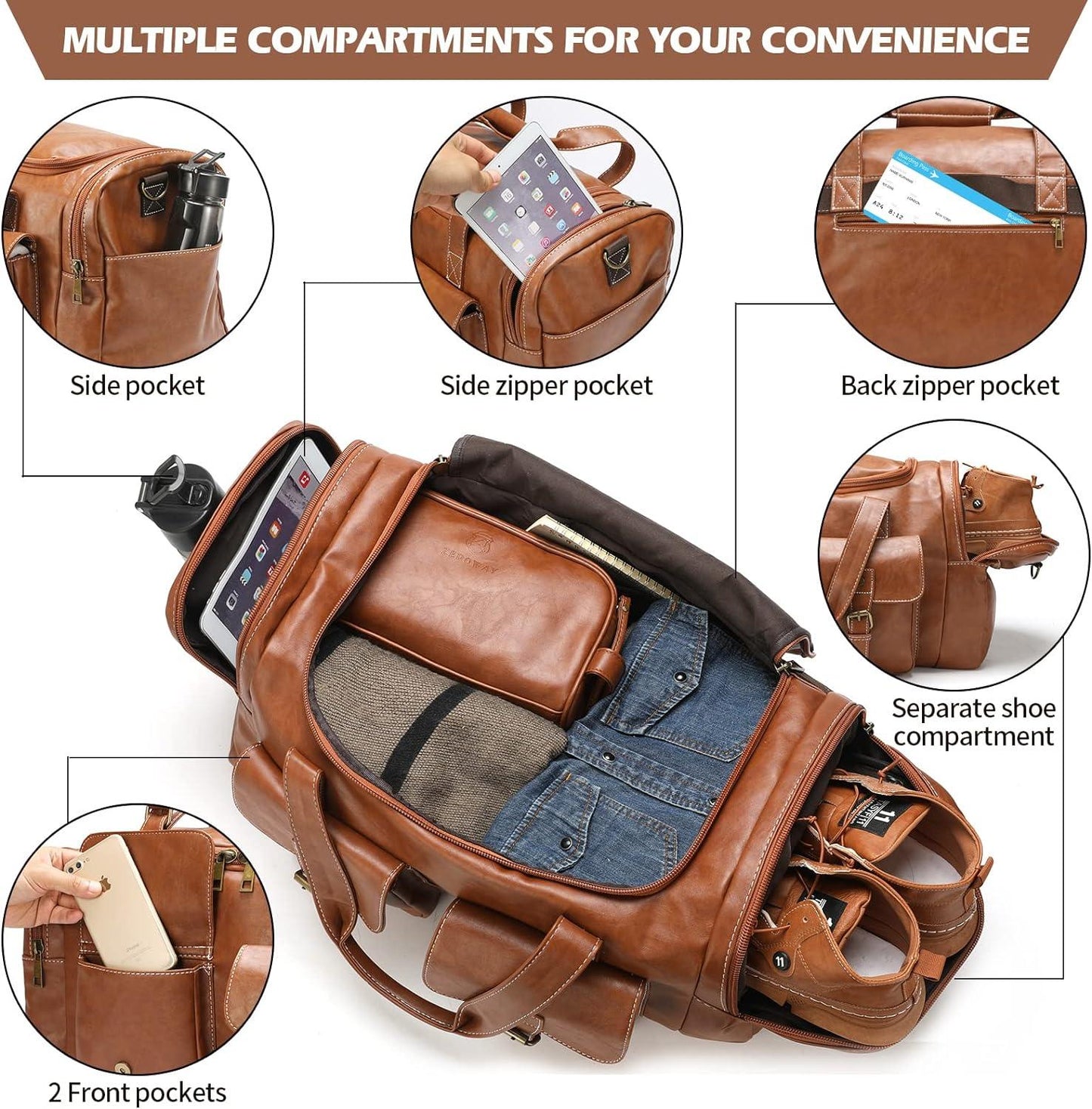 FR Fashion Co. 21" Men's Leather Duffel Bag with Toiletry Bag