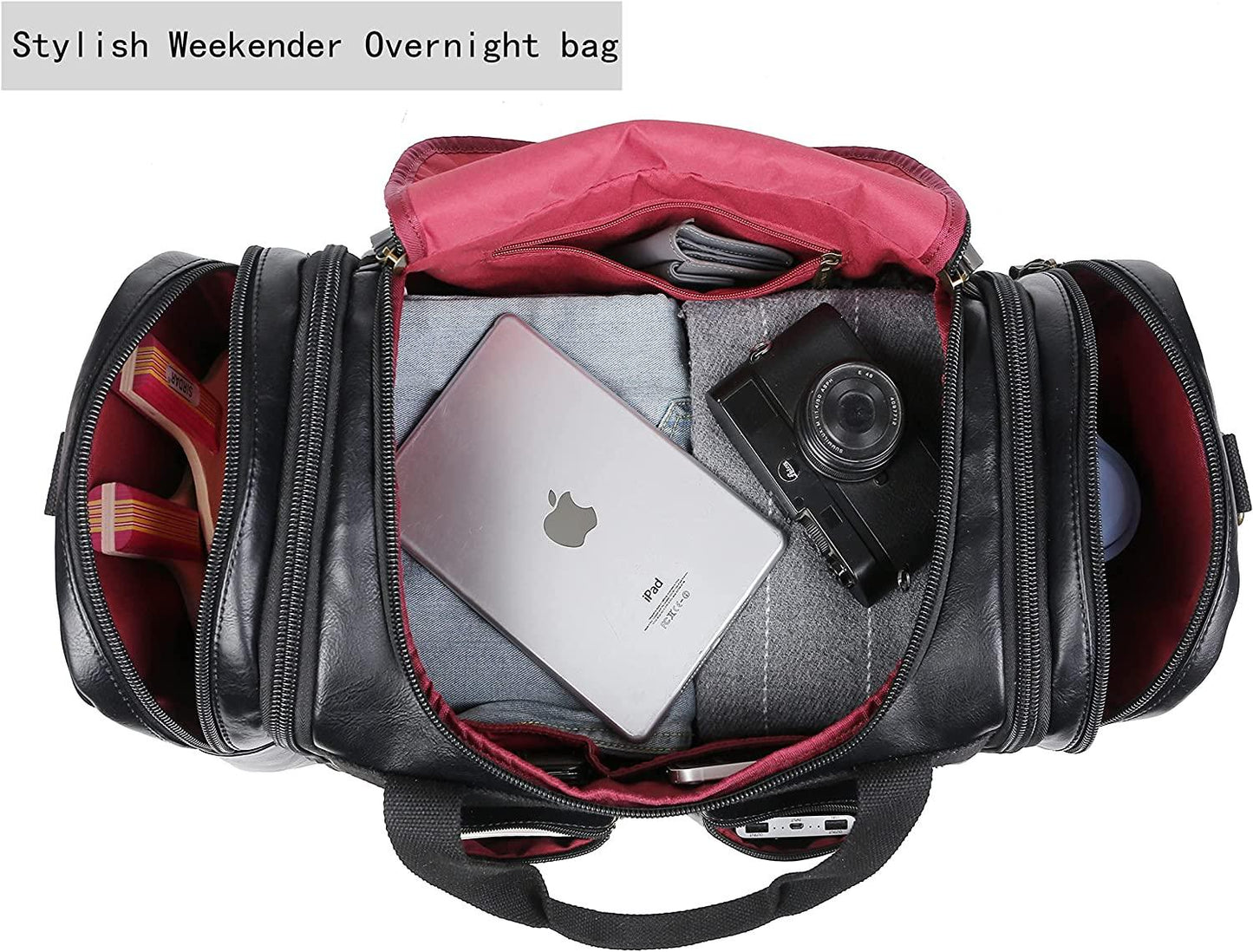 FR Fashion Co. 21" Men's Leather Expandable Duffel Bag
