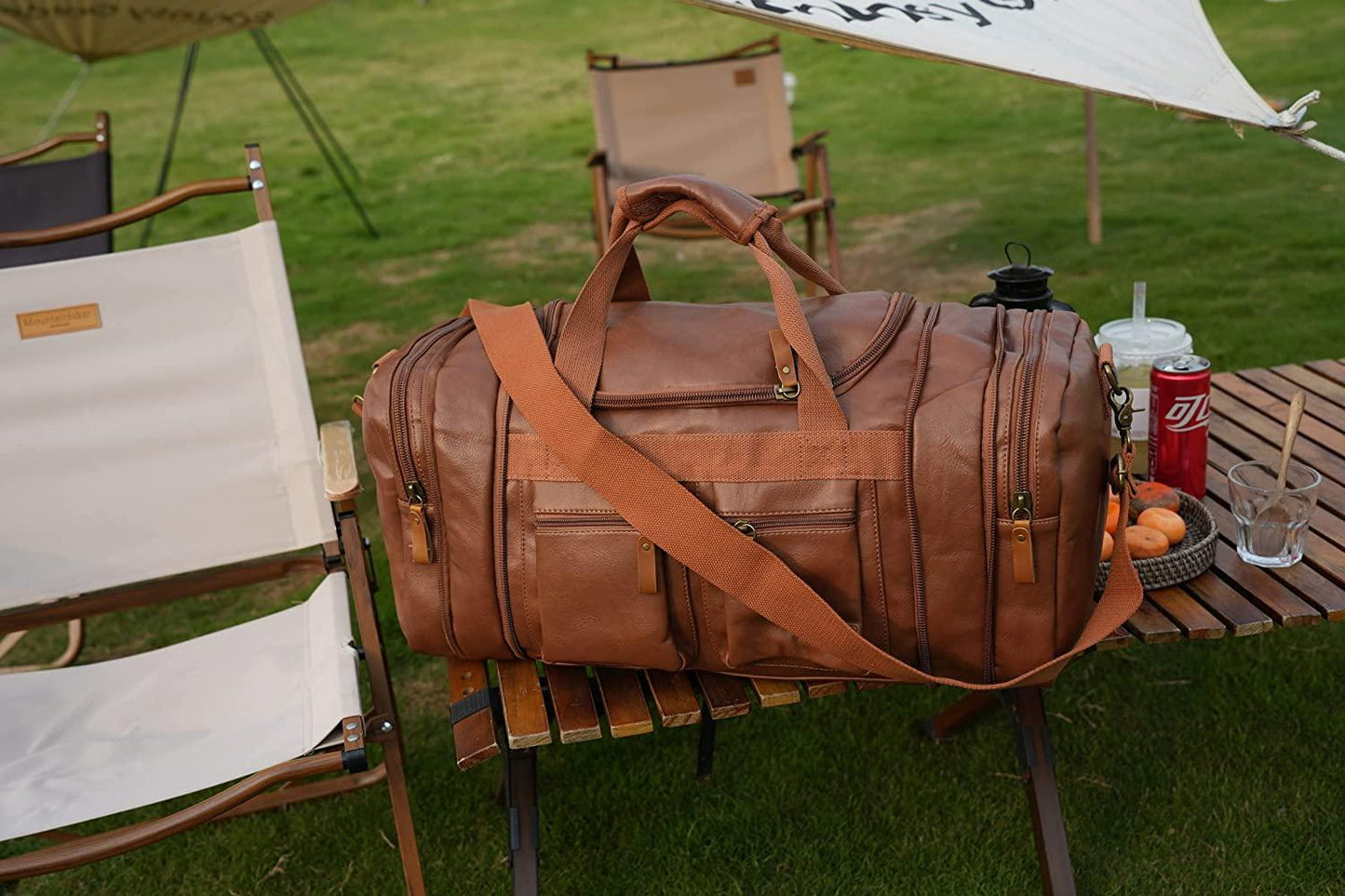 FR Fashion Co. 21" Men's Leather Expandable Duffel Bag