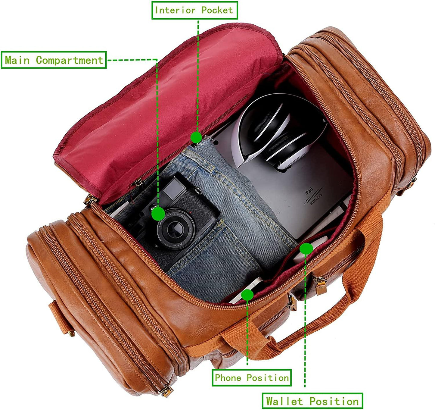 FR Fashion Co. 21" Men's Leather Expandable Duffel Bag