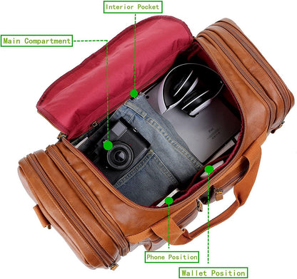 FR Fashion Co. 21" Men's Leather Expandable Duffel Bag