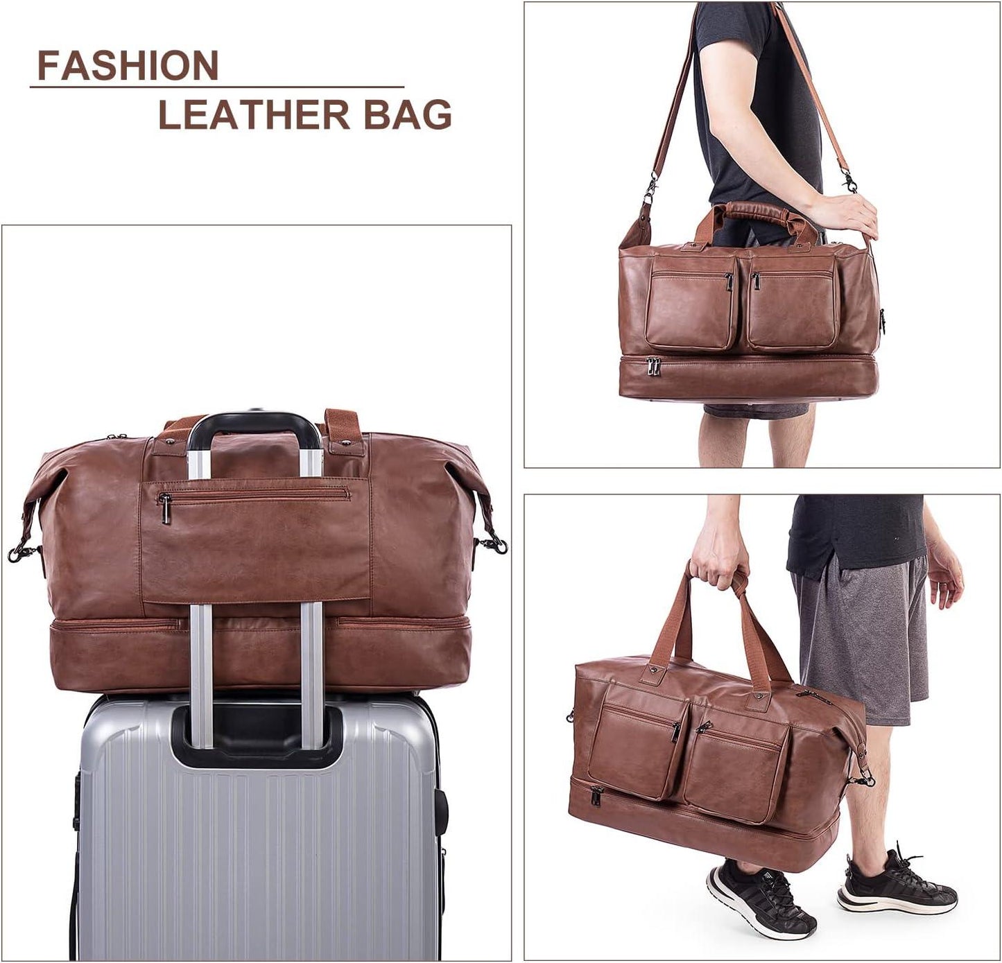 FR Fashion Co. 21" Men's Leather Overnight Duffel Bag
