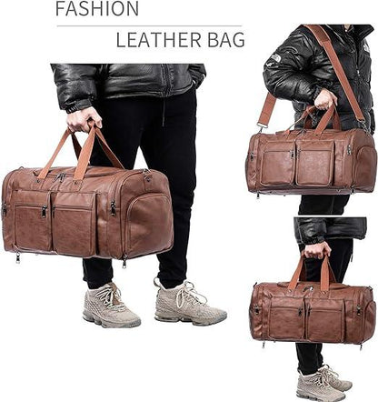 FR Fashion Co. 21" Men's Leather Large Carry-On Travel Duffel Bag