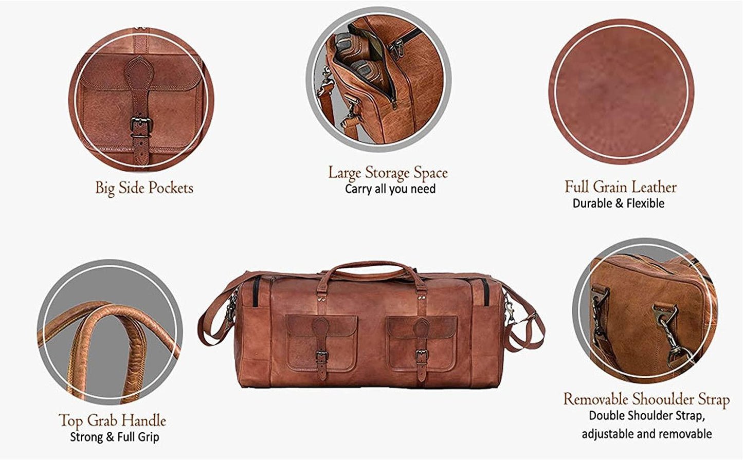 FR Fashion Co. 32" Men's Grain Leather Duffel Bags