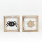 Framed Wooden (Fall & Halloween) Leaf & Spider 5"