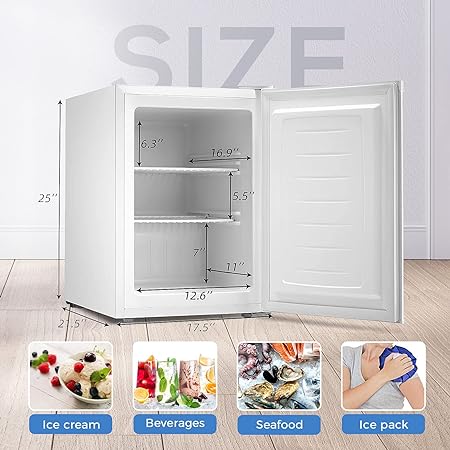 Free Standing Upright Freezer with Removable Shelf, Adjustable Thermostat, Compact Reversible Single Door Vertical Freezers