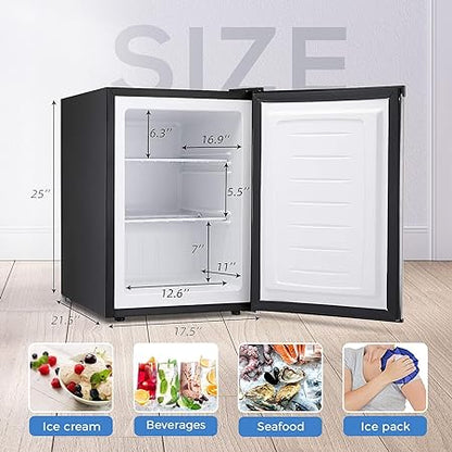 Free Standing Upright Freezer with Removable Shelf, Adjustable Thermostat, Compact Reversible Single Door Vertical Freezers