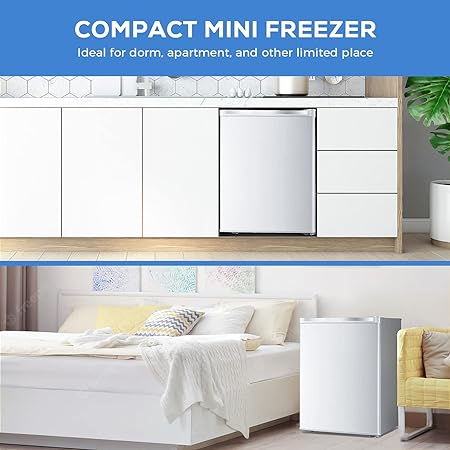 Free Standing Upright Freezer with Removable Shelf, Adjustable Thermostat, Compact Reversible Single Door Vertical Freezers
