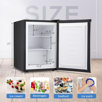 Free Standing Upright Freezer with Removable Shelf, Adjustable Thermostat, Compact Reversible Single Door Vertical Freezers