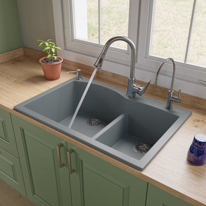 ALFI brand AB3320DI 33" Double Bowl Drop In Granite Composite Kitchen Sink
