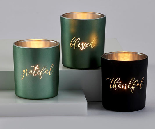 Frosted Glass Votive Candle Holder w/ Sentiment