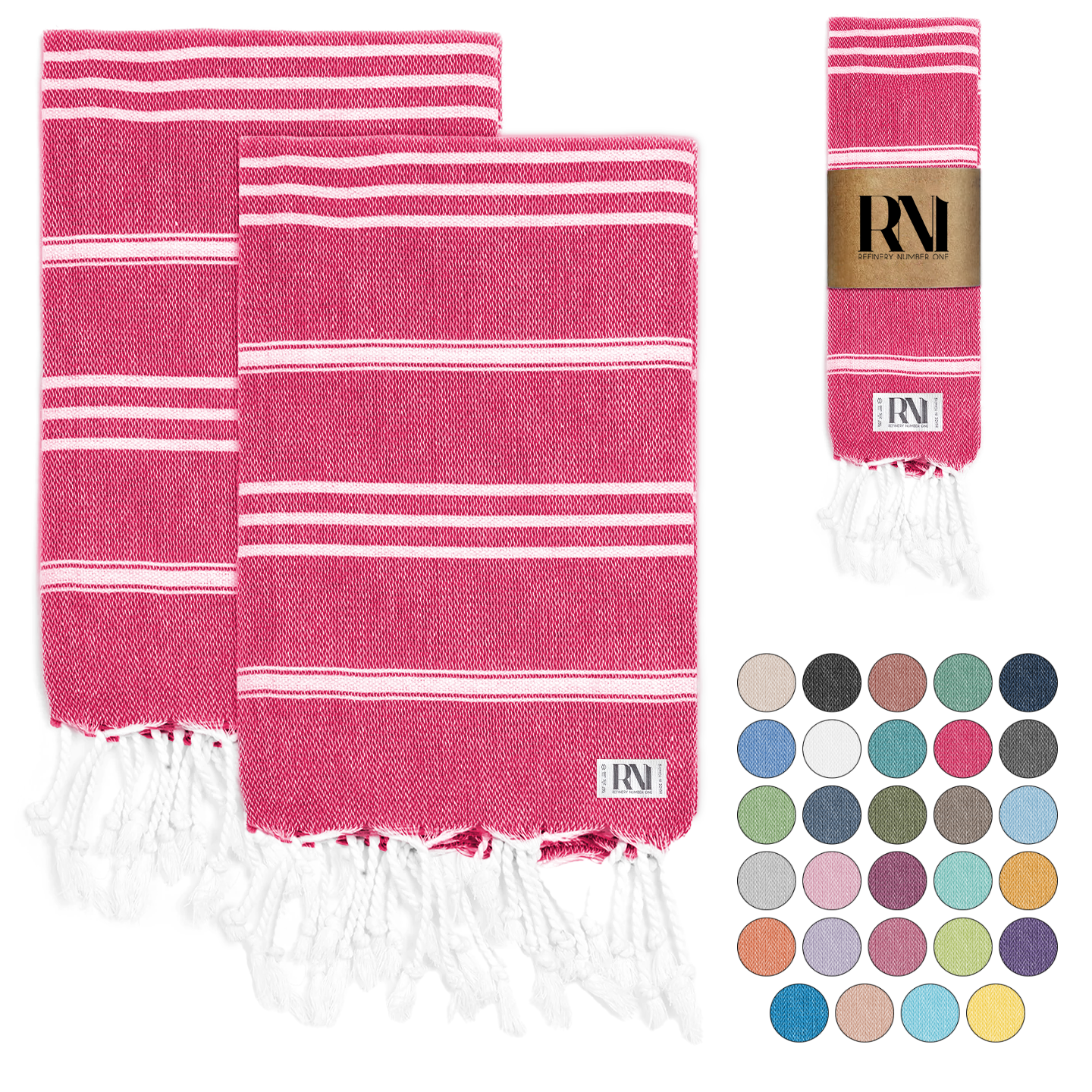 Istanbul Classic Turkish Hand Towel Set of 2 for Kitchen, Bath, Beach, Gym, and Yoga 17"x30"