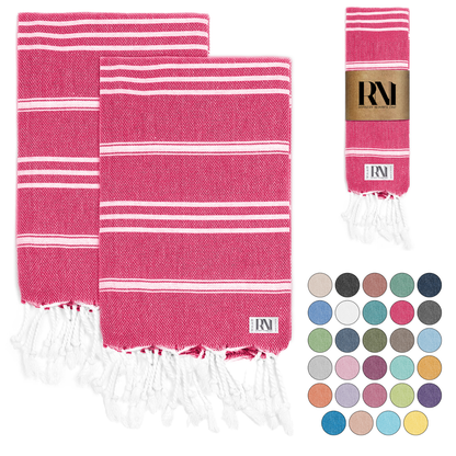 Istanbul Classic Turkish Hand Towel Set of 2 for Kitchen, Bath, Beach, Gym, and Yoga 17"x30"