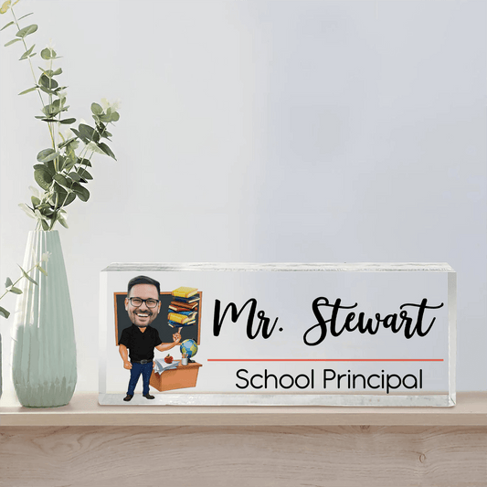Funny Teacher Portrait - Personalized Custom Desk Name Plate, Name Sign, Acrylic Plaque - Back To School/First Day Of School, Birthday, Loving, Funny Gift for Teacher, Kindergarten, Preschool, Pre K, Paraprofessional
