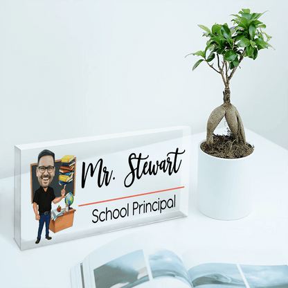 Funny Teacher Portrait - Personalized Custom Desk Name Plate, Name Sign, Acrylic Plaque - Back To School/First Day Of School, Birthday, Loving, Funny Gift for Teacher, Kindergarten, Preschool, Pre K, Paraprofessional