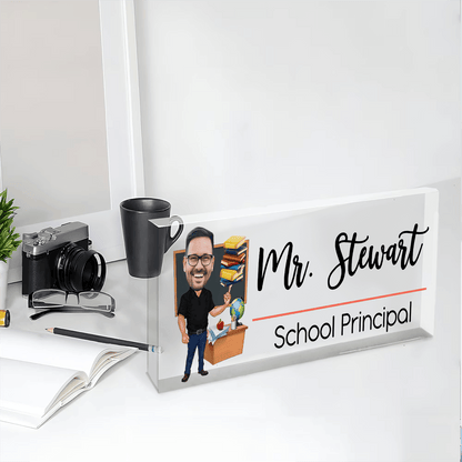 Funny Teacher Portrait - Personalized Custom Desk Name Plate, Name Sign, Acrylic Plaque - Back To School/First Day Of School, Birthday, Loving, Funny Gift for Teacher, Kindergarten, Preschool, Pre K, Paraprofessional