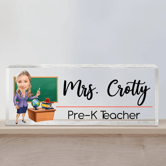 Funny Teacher Portrait - Personalized Custom Desk Name Plate, Name Sign, Acrylic Plaque - Back To School/First Day Of School, Birthday, Loving, Funny Gift for Teacher, Kindergarten, Preschool, Pre K, Paraprofessional