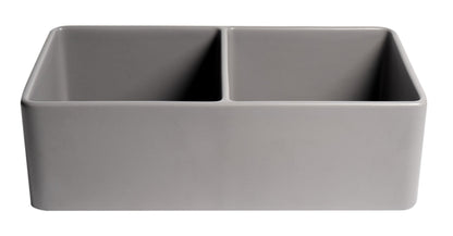 ALFI brand ABF3318D Smooth Apron 33" x 18" Double Bowl Fireclay Farm Sink
