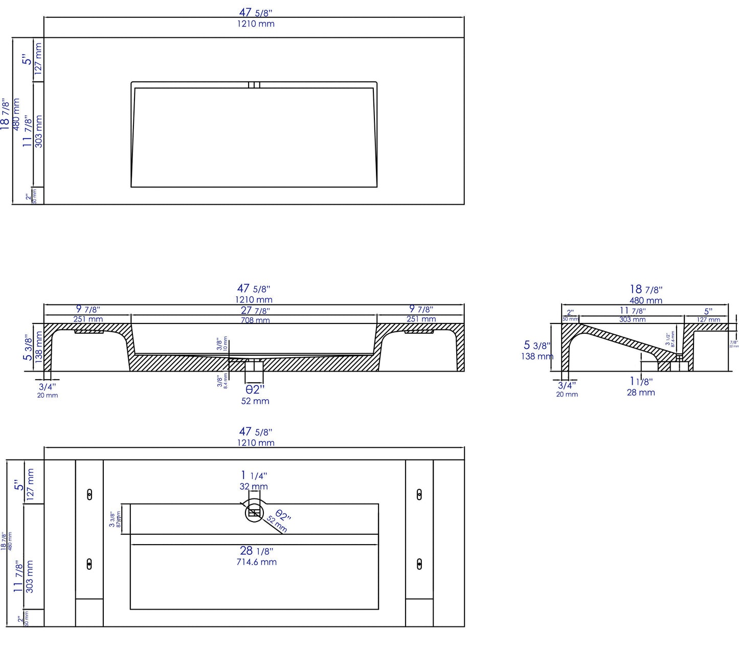 ALFI brand  ABCO48R 48" Solid Concrete Rectangular Countertop Sink