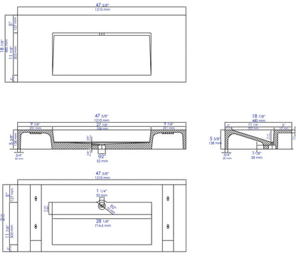 ALFI brand  ABCO48R 48" Solid Concrete Rectangular Countertop Sink