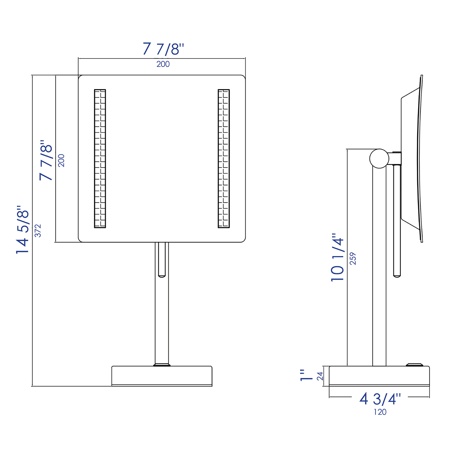ALFI brand ABM8FLED Tabletop Square 8" 5x Magnifying Cosmetic Mirror with Light