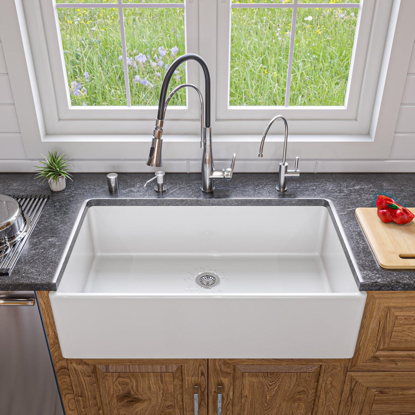 ALFI brand AB536 AB536-W White 36" Smooth Apron Single Bowl Fireclay Farm Sink