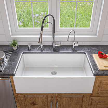 ALFI brand AB536 AB536-W White 36" Smooth Apron Single Bowl Fireclay Farm Sink
