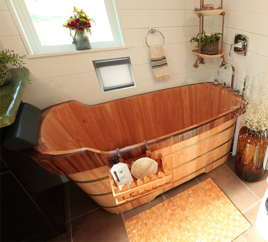 ALFI brand  AB1148 59" Free Standing Wooden Bathtub with Chrome Tub Filler