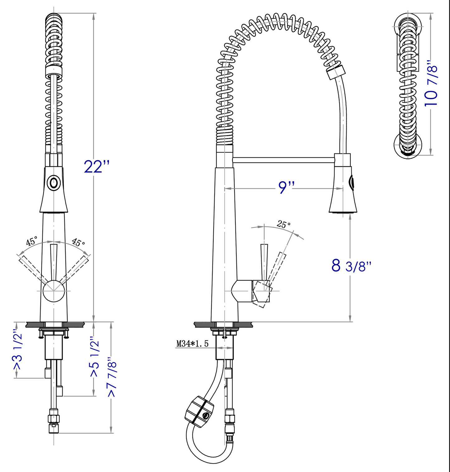 ALFI brand  AB2039S Solid Stainless Steel Commercial Spring Kitchen Faucet with Pull Down Shower Spray