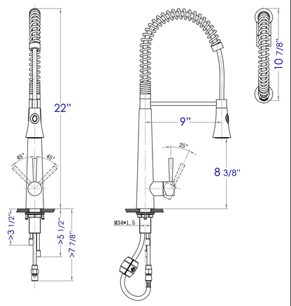 ALFI brand  AB2039S Solid Stainless Steel Commercial Spring Kitchen Faucet with Pull Down Shower Spray