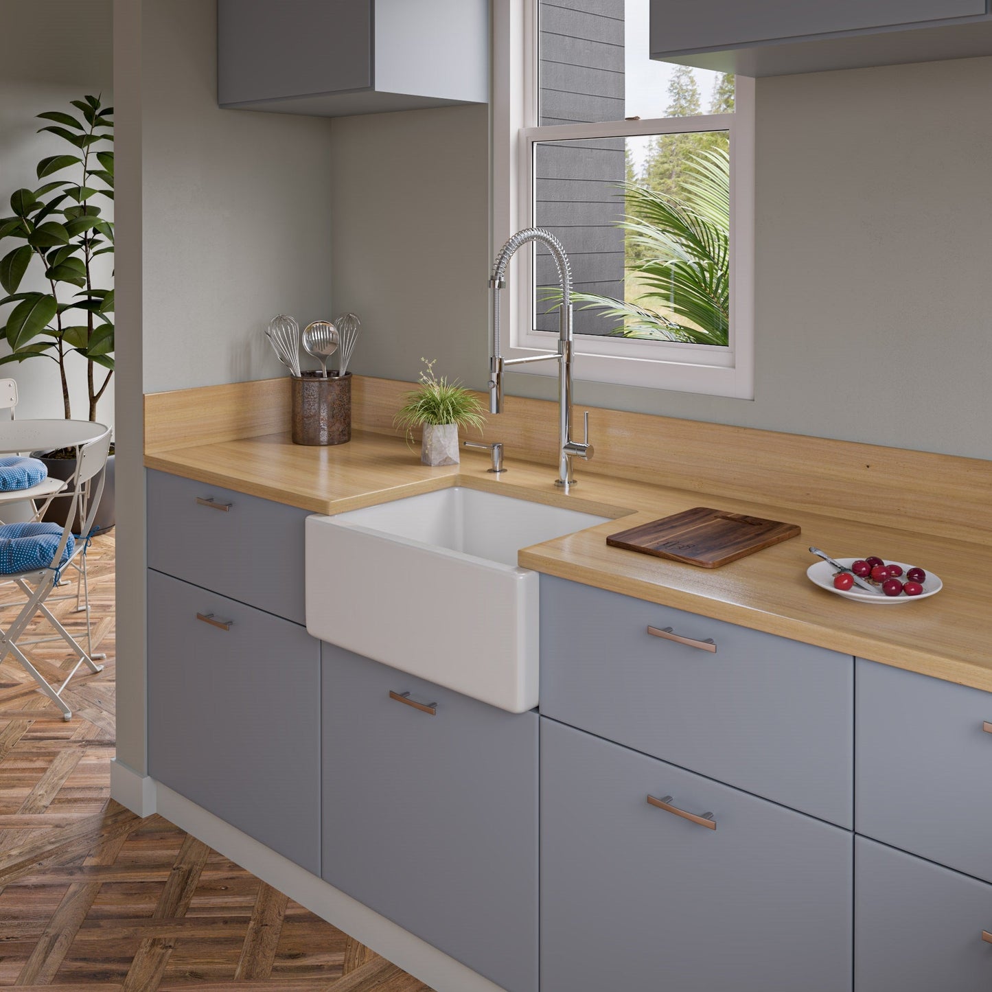 ALFI brand AB2418HS AB2418HS-B 24 inch Biscuit Reversible Smooth / Fluted Single Bowl Fireclay Farm Sink