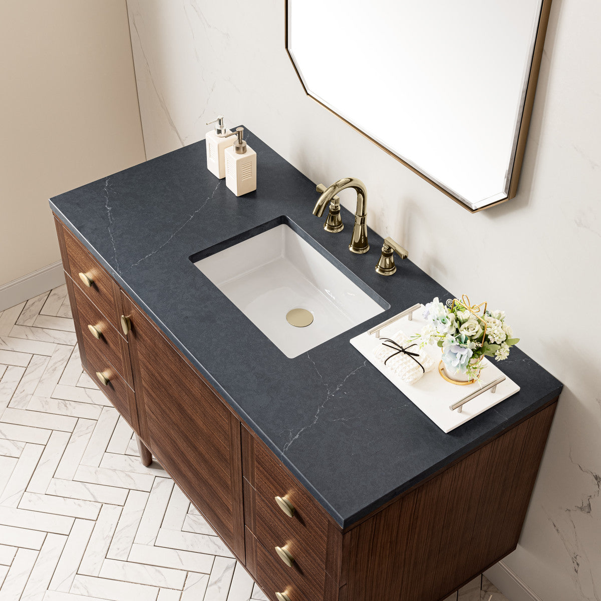 Amberly 48" Single Vanity Cabinet, Mid-Century Walnut