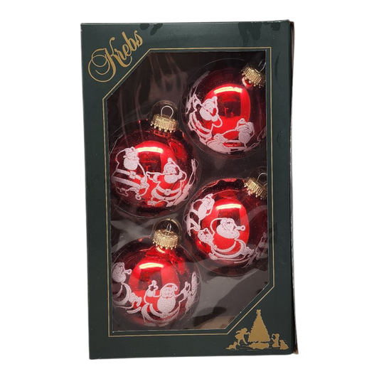 Krebs Value Glass Ornament 4 pack - Nostalgic Santa on Red