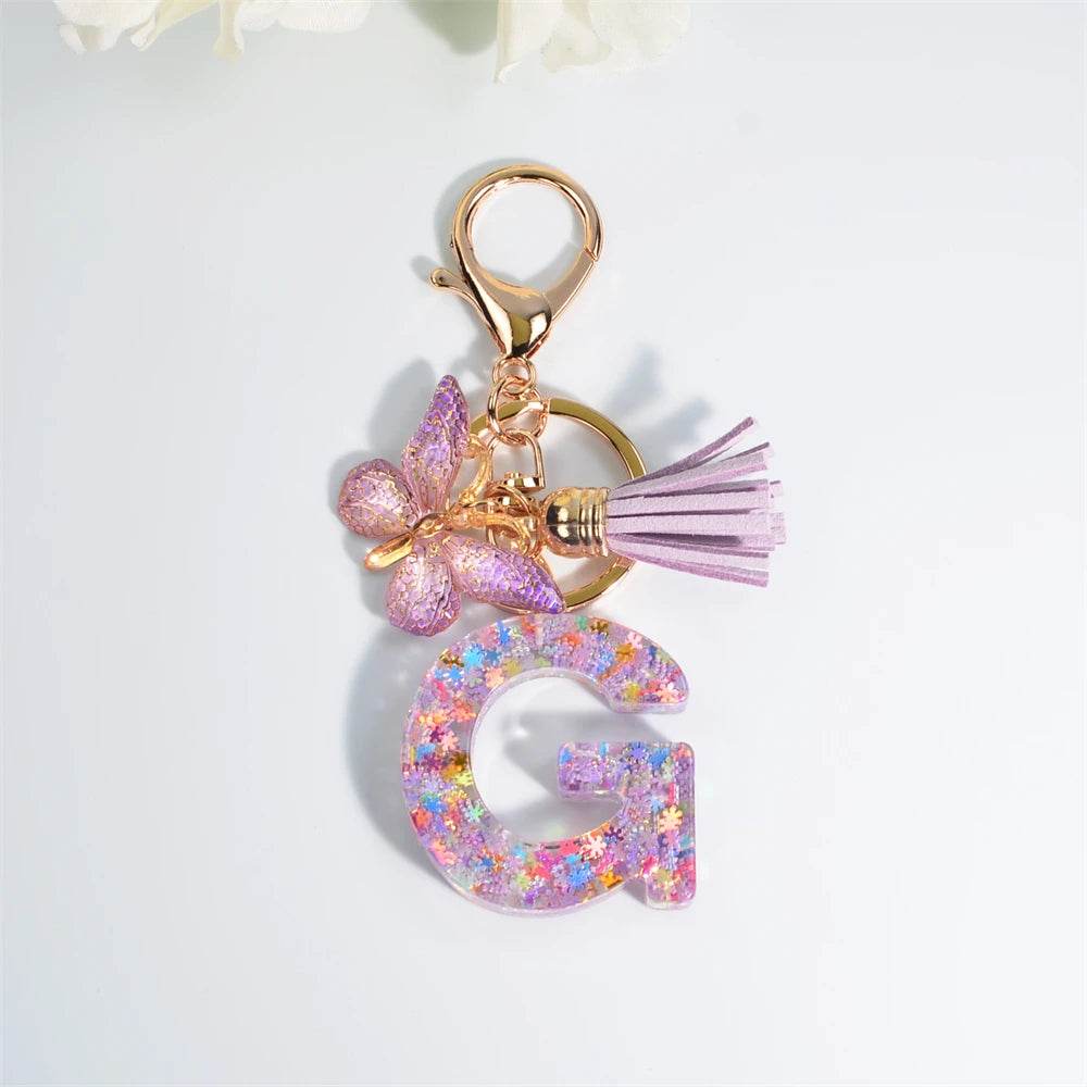 A–Z Personalized Butterfly Tassel Keychain – Custom Initial Gift for Women