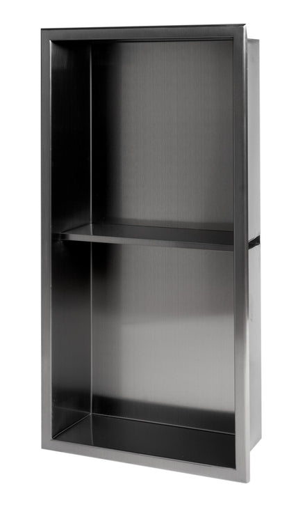 ALFI brand ABNP1224 12" x 24" Stainless Steel Vertical Double Shelf Shower Niche