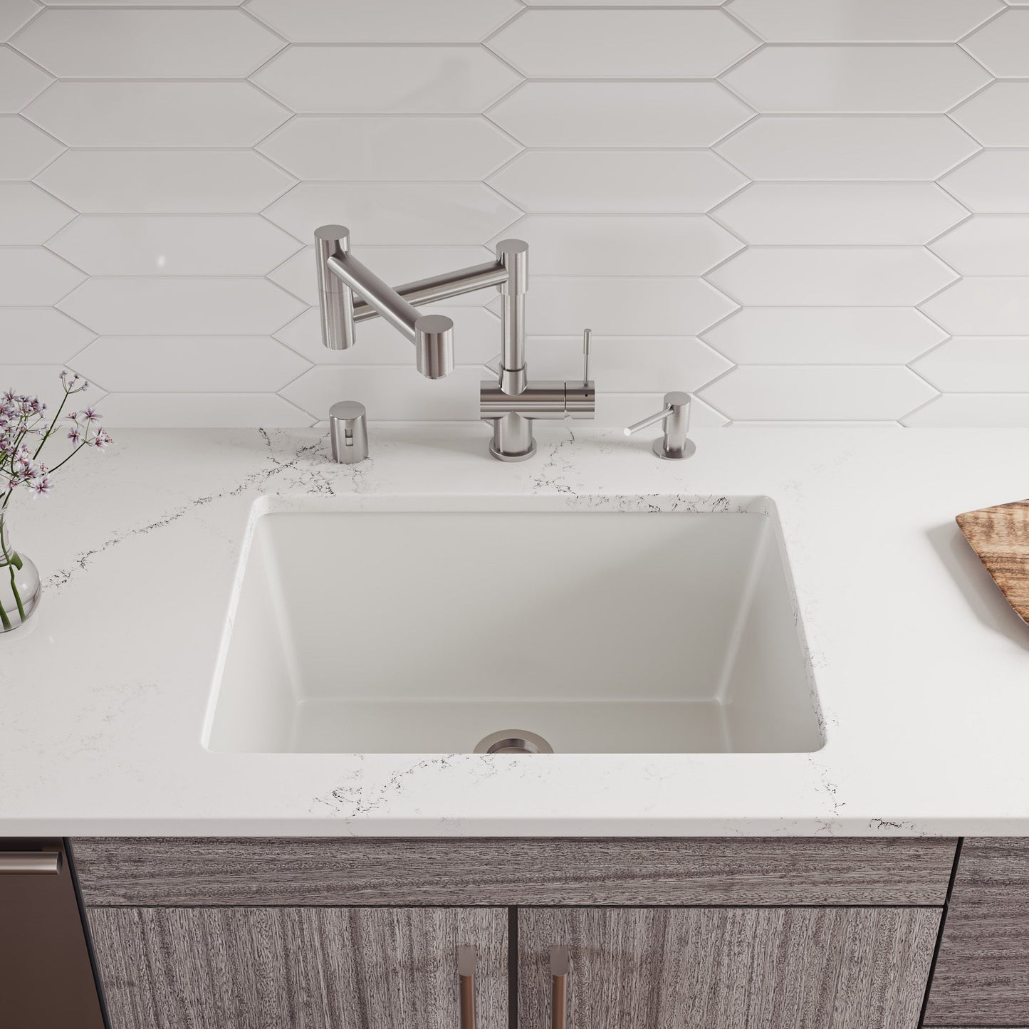 ALFI brand AB2418UD 24" x 18" Fireclay Undermount / Drop In Fireclay Kitchen Sink