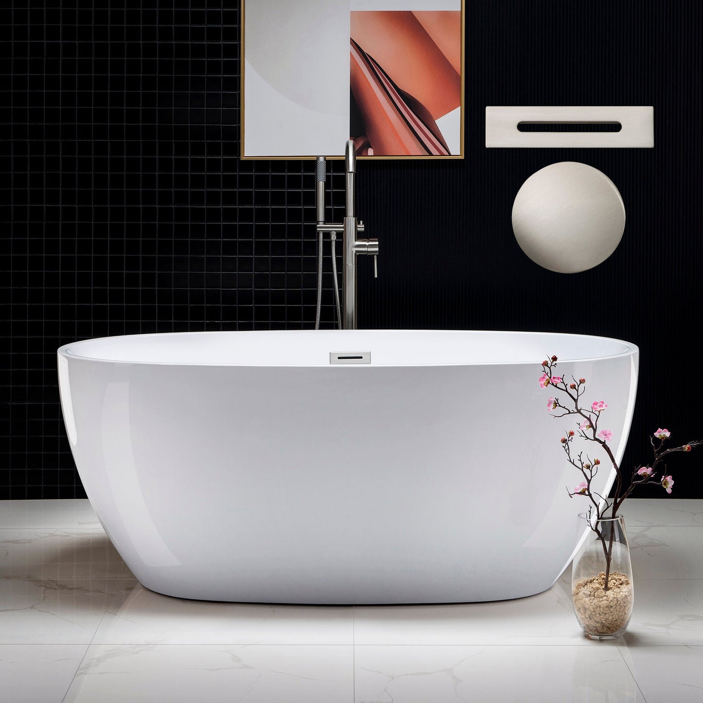 WOODBRIDGE 59" Acrylic Freestanding Bathtub Contemporary Soaking Tub